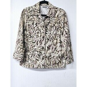 CHICO'S 100% Cotton Earth Tone Wooden Button-Up Women Jacket (1)